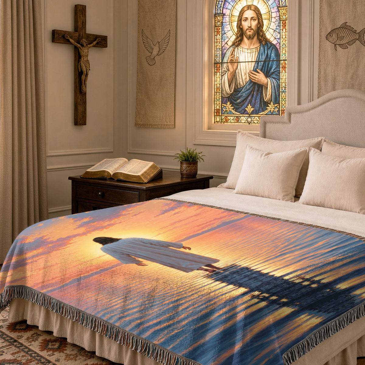 Jesus Walking On Water Woven Blanket – Christian Faith Home Decor Throw