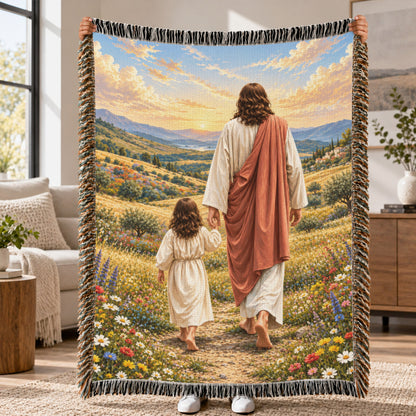 Walking With Jesus Woven Blanket – Jesus And Child Christian Faith Throw