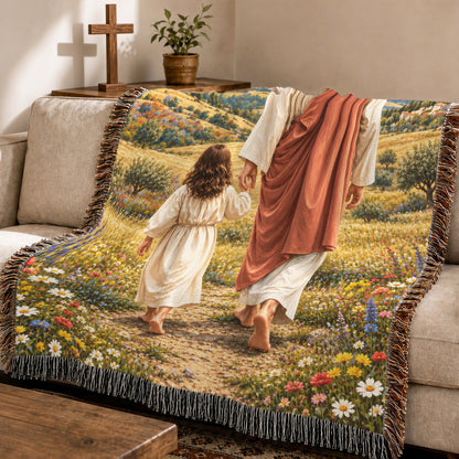 Walking With Jesus Woven Blanket – Jesus And Child Christian Faith Throw
