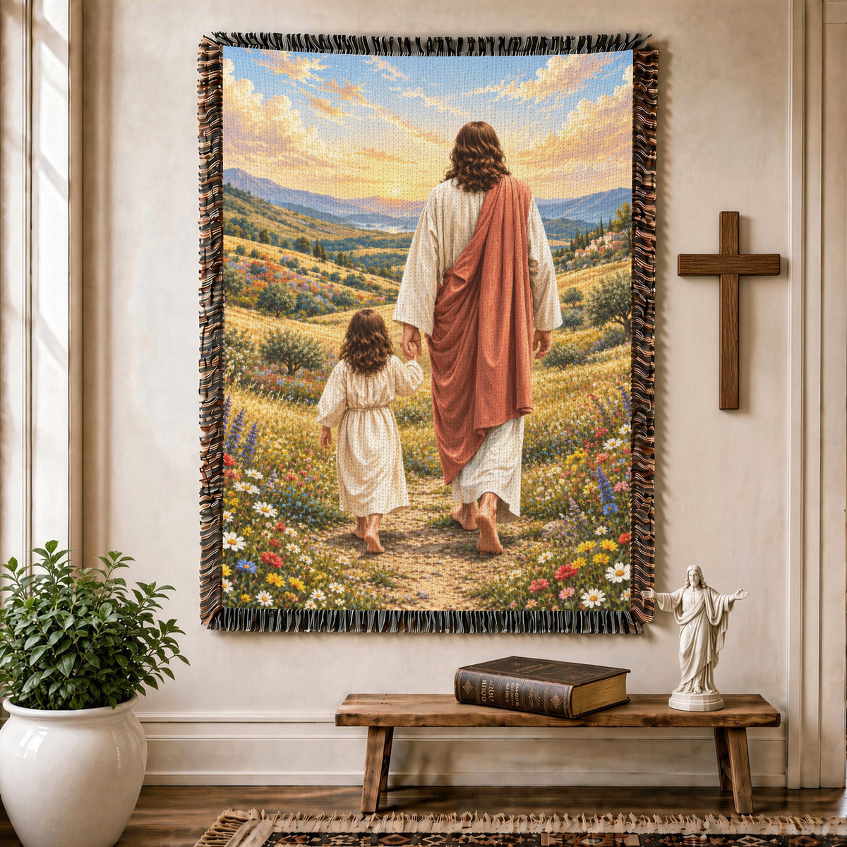Walking With Jesus Woven Blanket – Jesus And Child Christian Faith Throw