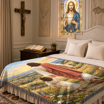 Walking With Jesus Woven Blanket – Jesus And Child Christian Faith Throw