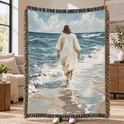 Jesus Walking On Water Woven Blanket – Christian Faith Home Decor Throw