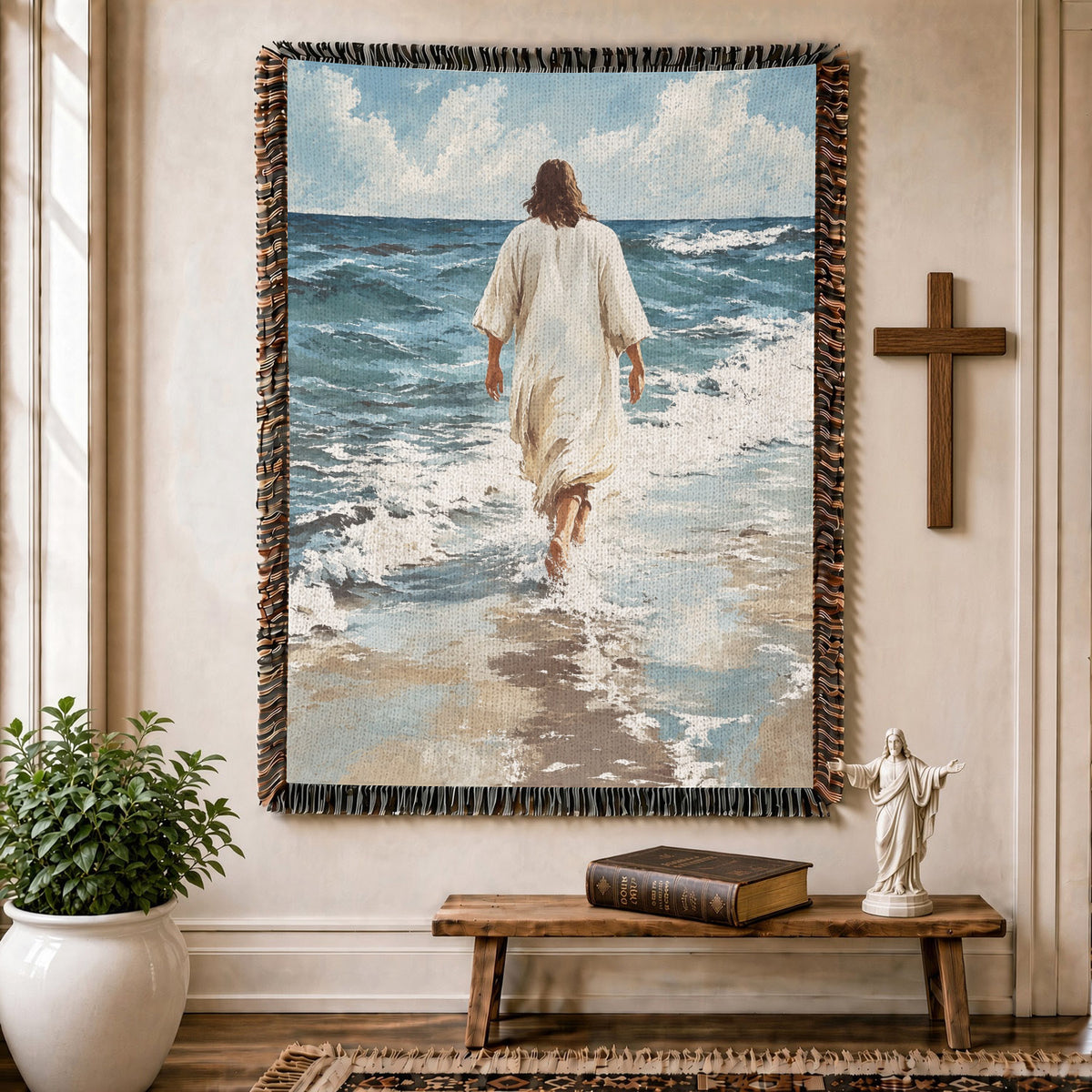 Jesus Walking On Water Woven Blanket – Christian Faith Home Decor Throw