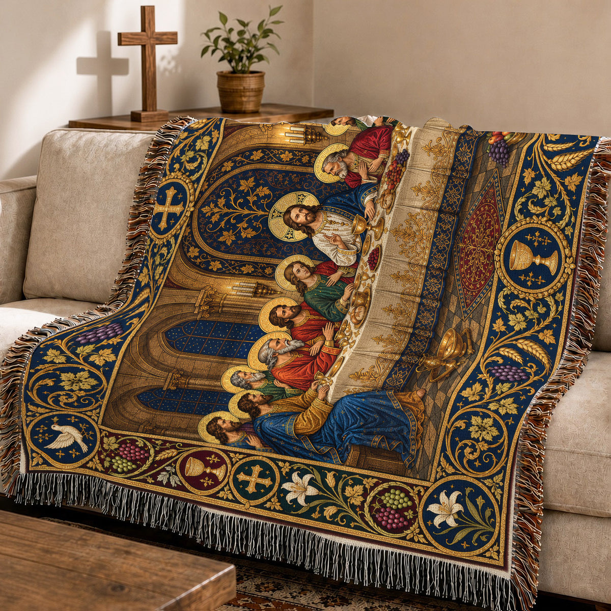 The Last Supper Woven Blanket – Christian Holy Communion Faith Throw