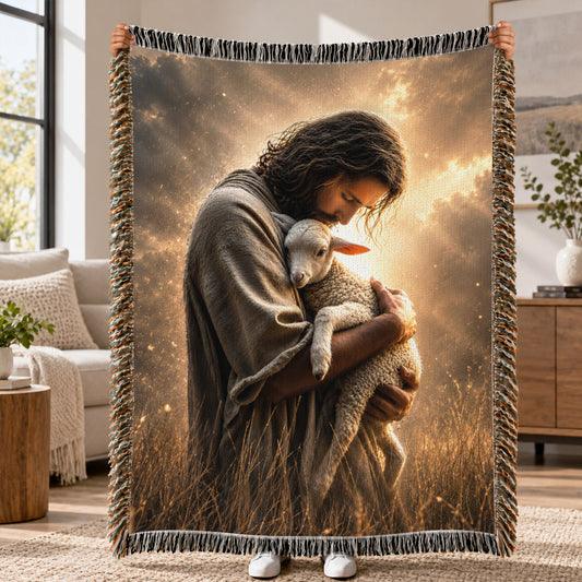 Jesus And Lamb Woven Blanket – Good Shepherd Christian Faith Throw