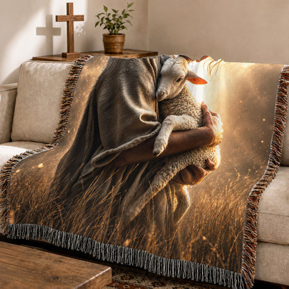 Jesus And Lamb Woven Blanket – Good Shepherd Christian Faith Throw