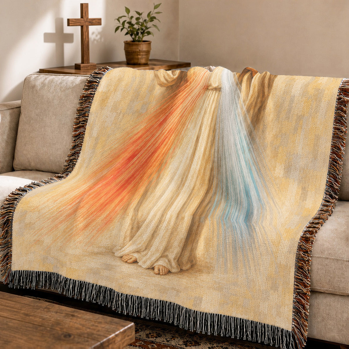 Divine Mercy Jesus Woven Blanket – Sacred Heart Christian Faith Throw