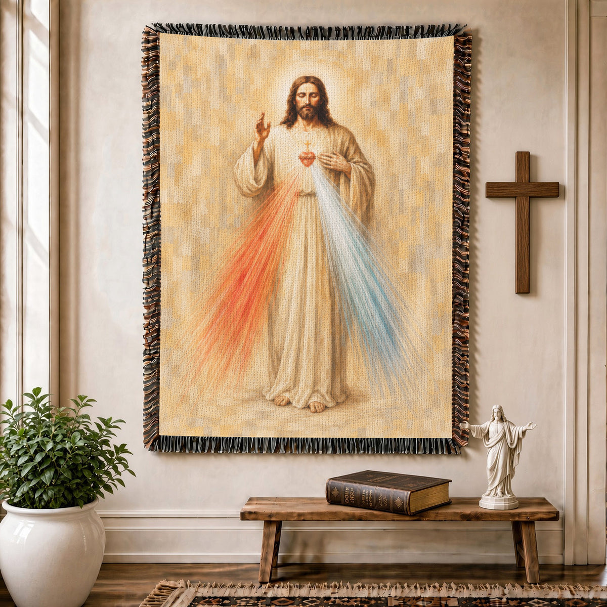 Divine Mercy Jesus Woven Blanket – Sacred Heart Christian Faith Throw