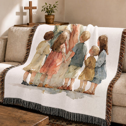 Jesus With Children Woven Blanket – Christian Faith Throw