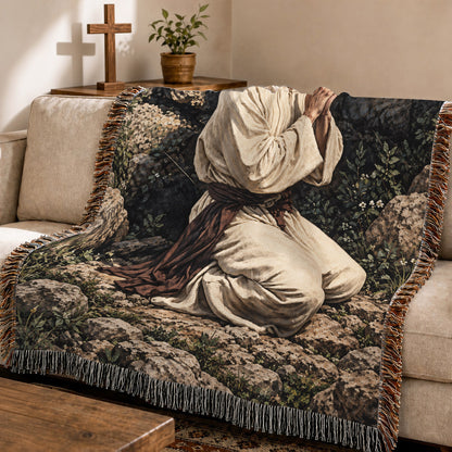 Jesus Praying in Gethsemane Woven Blanket – Christian Prayer Faith Throw