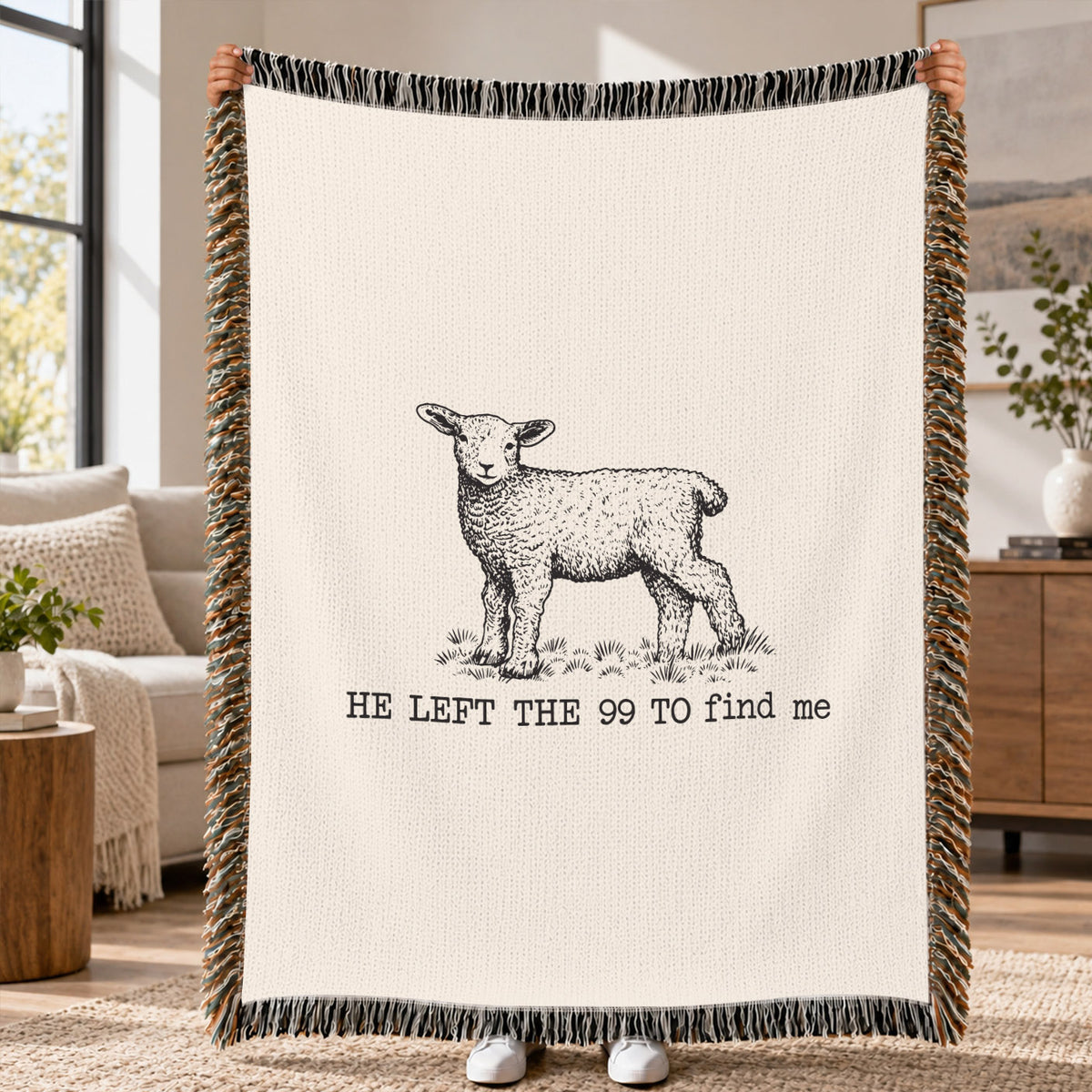 He Left The 99 To Find Me Woven Blanket – Christian Lamb Faith Throw