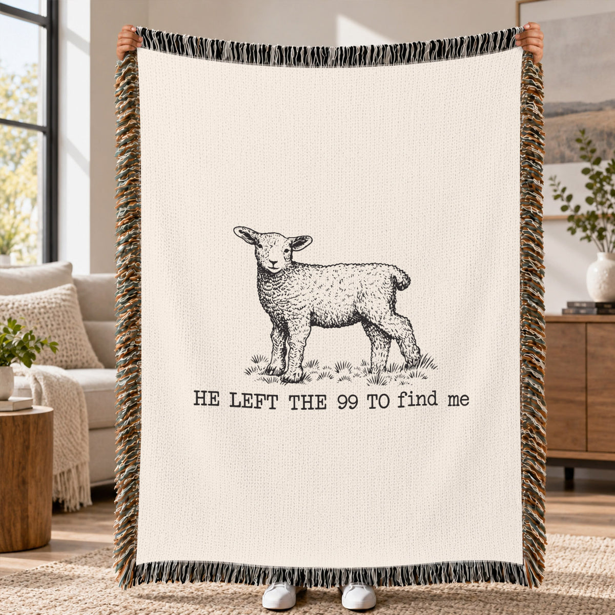 He Left The 99 To Find Me Woven Blanket – Christian Lamb Faith Throw