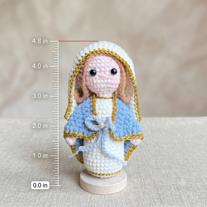 🔥 LIMITED TIME OFFER - Handmade Crochet Virgin Mary Figurine with Wooden Base
