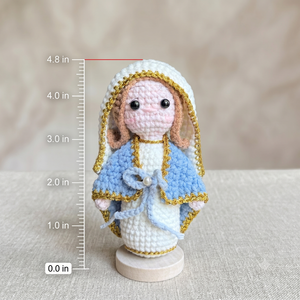 🔥 LIMITED TIME OFFER - Handmade Crochet Virgin Mary Figurine with Wooden Base