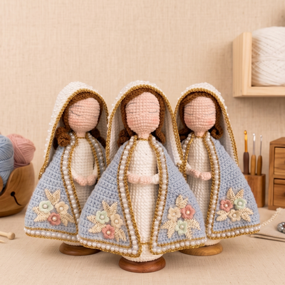 🔥 LIMITED TIME OFFER - Handmade Crochet Virgin Mary Figurine with Wooden Base