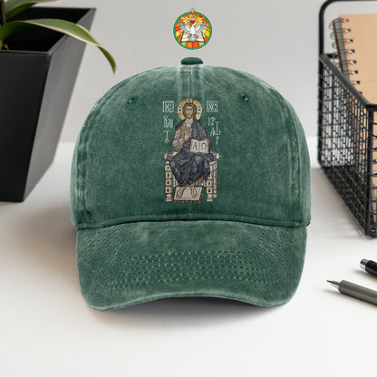 Byzantine Orthodox Jesus Christ Pantocrator Washed Cap - IC XC NIKA Traditional Icon