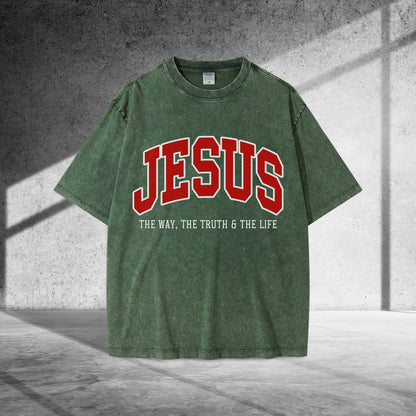 Jesus The Way The Truth & The Life Unisex Vintage Washed T-Shirt - Christian Faith Declaration