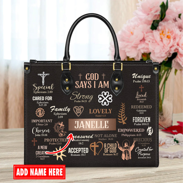 God Says I Am - Personalized Leather Handbag with Your Name - J07