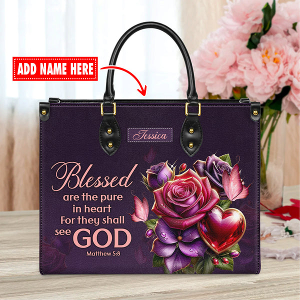 Blessed Are The Pure In Heart - Personalized Leather Handbag with Your Name - J28