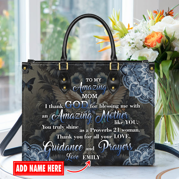 To My Amazing Mom Sweet Personalized Leather Bag For Women - Personalized Leather Handbag with Your Name - T8-12