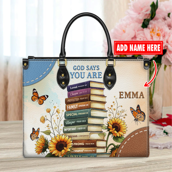 Personalized Scripture Leather Handbag - Personalized Leather Handbag with Your Name - T8-14