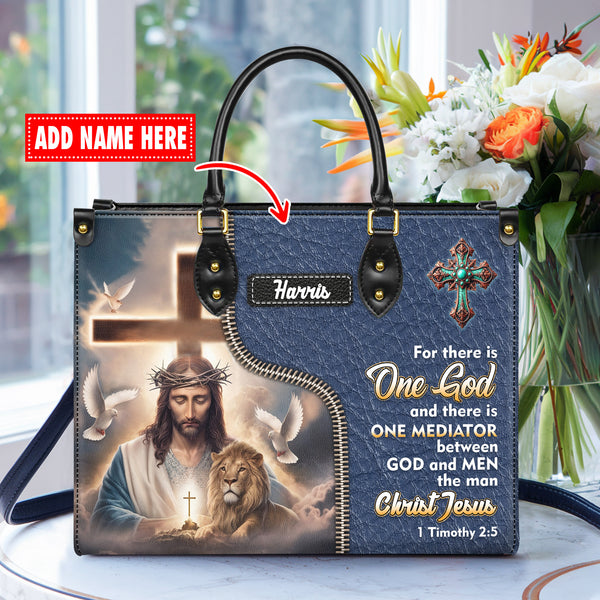 For There Is One God - Personalized Leather Handbag with Your Name - T8-01