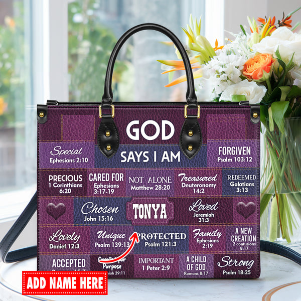 Jesuspirit | What God Says About You | Scripture Gifts For Women Of God - Personalized Leather Handbag with Your Name - T8-02