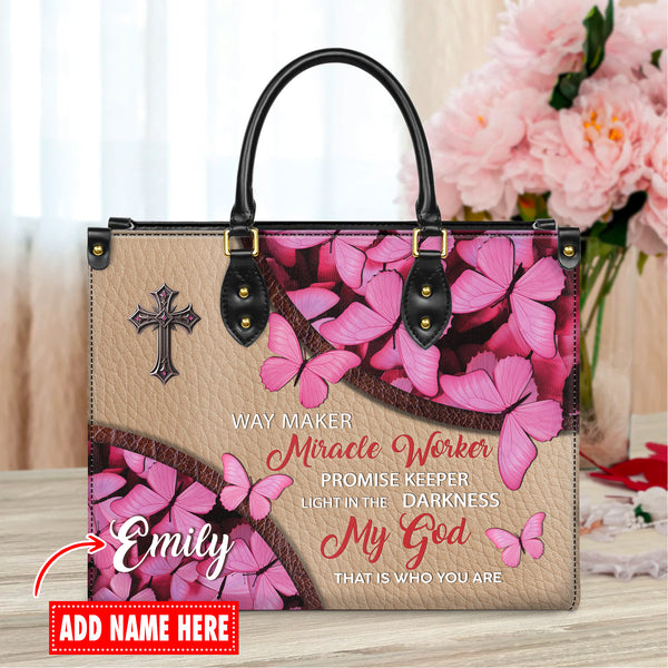 Way Maker Miracle Worker Promise Keeper - Personalized Leather Handbag with Your Name - T8-06