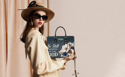 Be Still And Know That I Am God Psalm 46:10 Personalized Faith Leather Handbag Christian Women