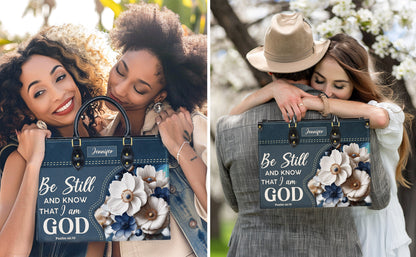 Be Still And Know That I Am God Psalm 46:10 Personalized Faith Leather Handbag Christian Women