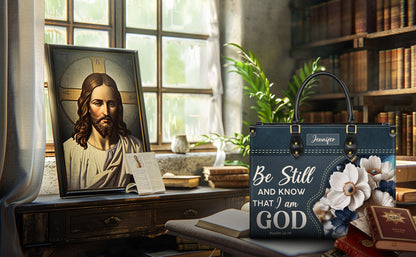 Be Still And Know That I Am God Psalm 46:10 Personalized Faith Leather Handbag Christian Women