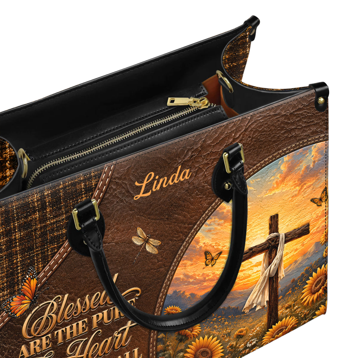 Personalized Blessed Pure In Heart Christian Handbag – Twill Faux Leather & PU Leather