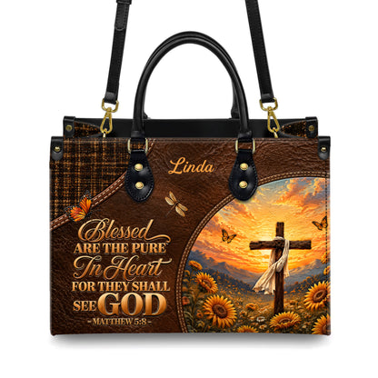 Personalized Blessed Pure In Heart Christian Handbag – Twill Faux Leather & PU Leather