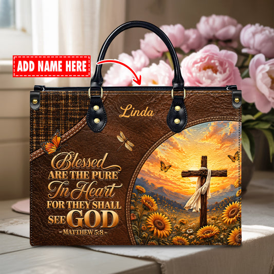 Personalized Blessed Pure In Heart Christian Handbag – Twill Faux Leather & PU Leather