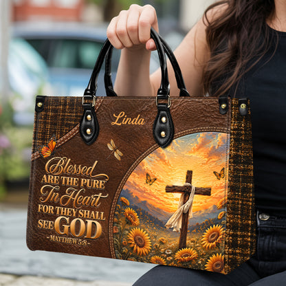 Personalized Blessed Pure In Heart Christian Handbag – Twill Faux Leather & PU Leather