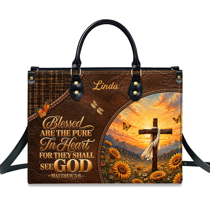 Personalized Blessed Pure In Heart Christian Handbag – Twill Faux Leather & PU Leather