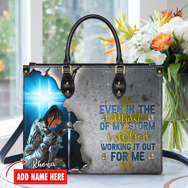 Beautiful Black Woman The Midst Of My Storm - Personalized Leather Handbag with Your Name - LEB20