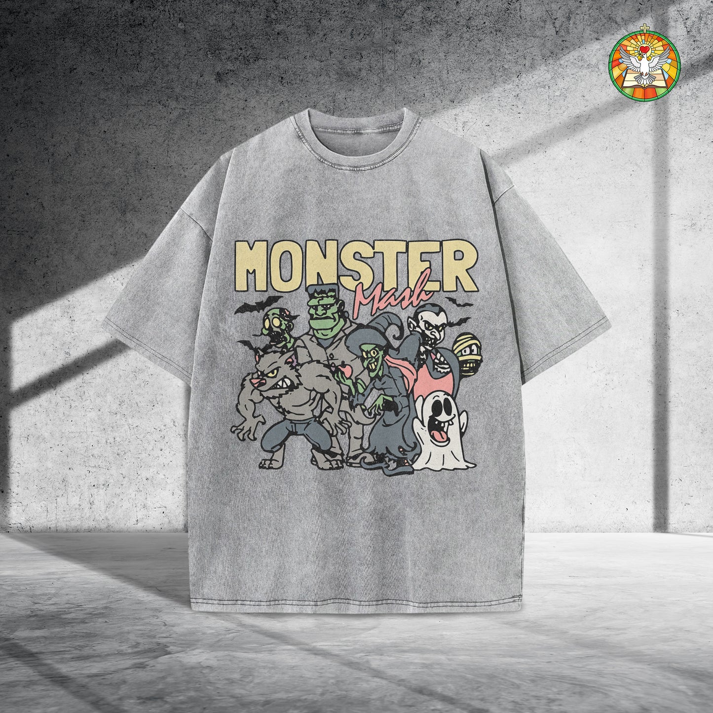 Monster Mash Vintage Washed 100% Cotton Halloween T-Shirt Classic Horror Characters Retro Tee