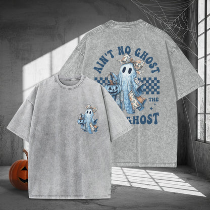 Ain't No Ghost Like The Ghost Denim Jacket Washed 100% Cotton Two Sides Halloween T-Shirt Trendy Spooky Tee