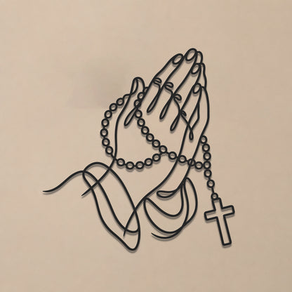 Rosary Prayer Hands Wall Sculpture for Christian Home Decor