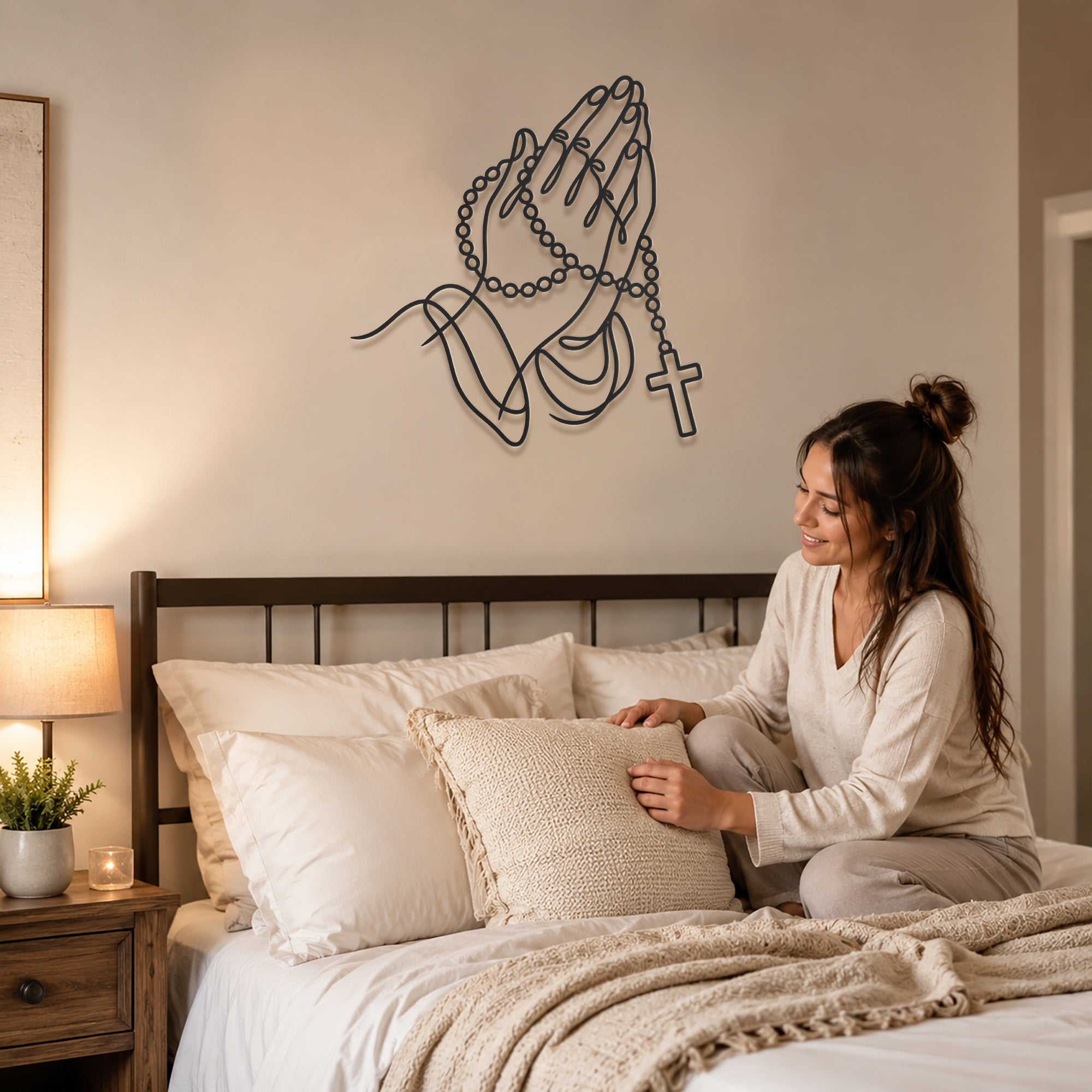 Rosary Prayer Hands Wall Sculpture for Christian Home Decor