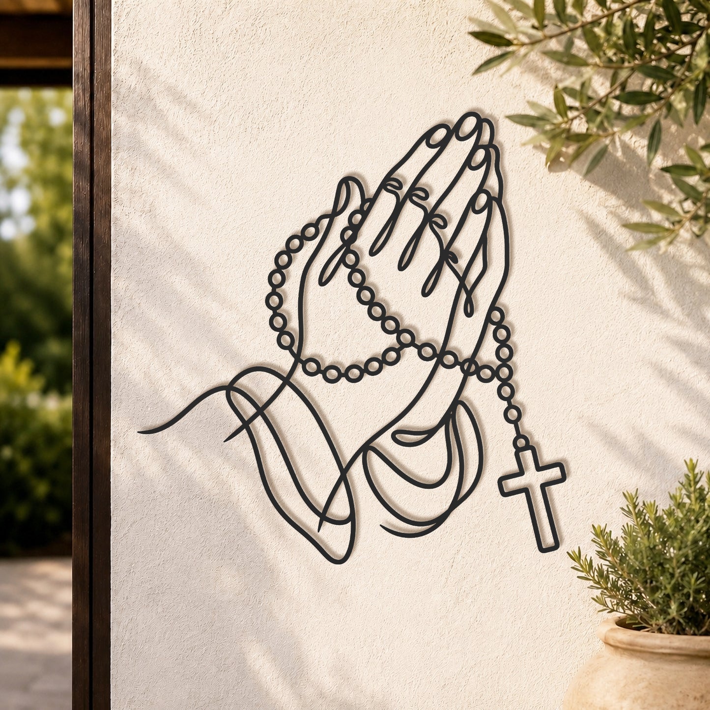 Rosary Prayer Hands Wall Sculpture for Christian Home Decor