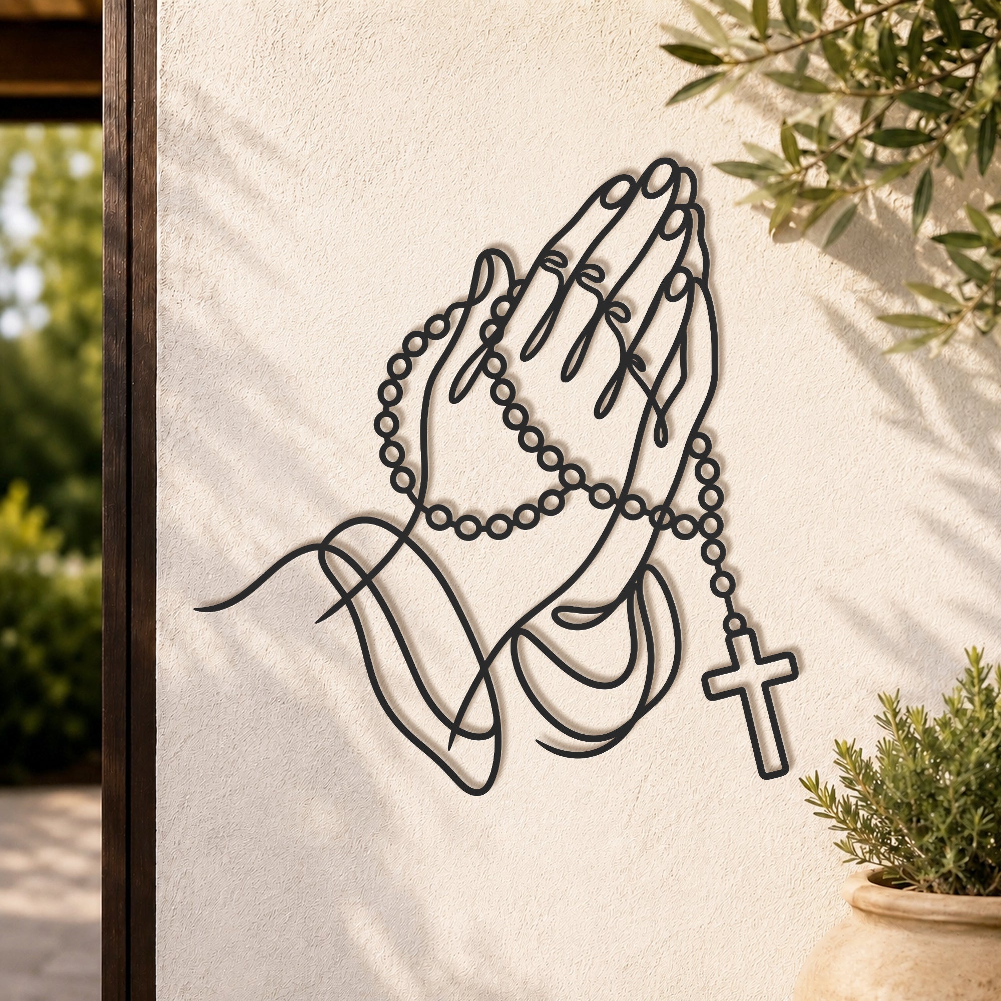 Rosary Prayer Hands Wall Sculpture for Christian Home Decor