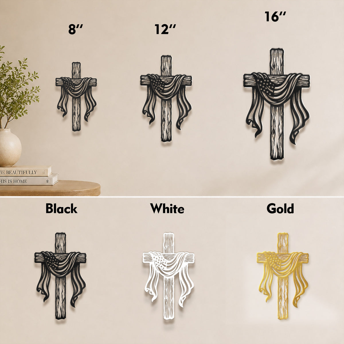 American Flag Draped Cross Metal Wall Art – Christian Religious Home Decor
