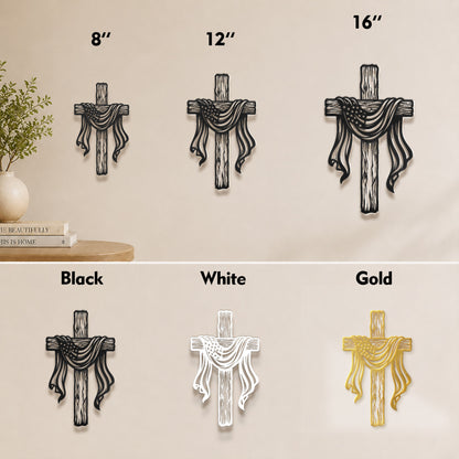American Flag Draped Cross Metal Wall Art – Christian Religious Home Decor