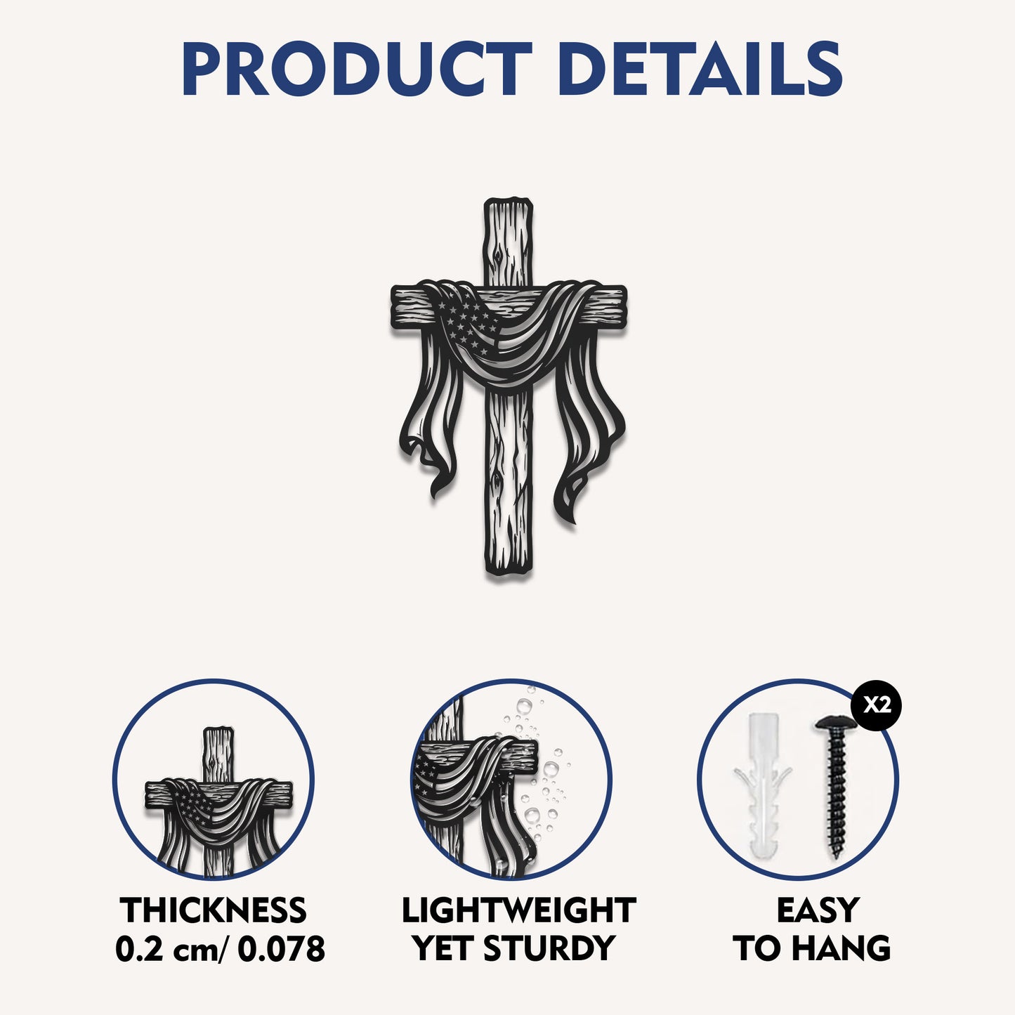 American Flag Draped Cross Metal Wall Art – Christian Religious Home Decor
