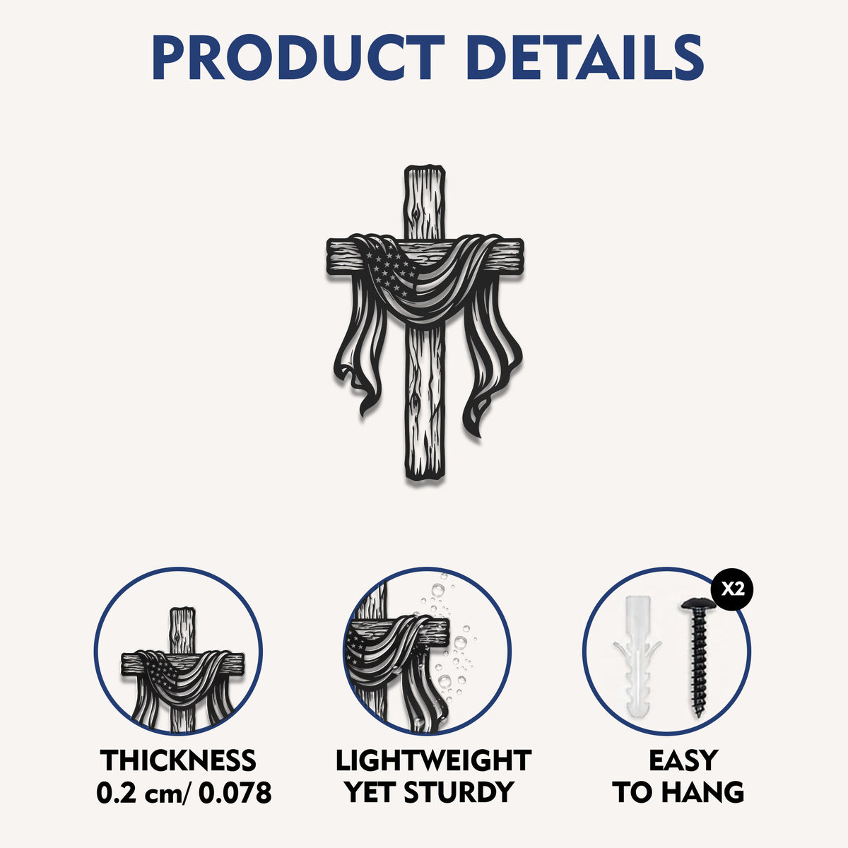 American Flag Draped Cross Metal Wall Art – Christian Religious Home Decor