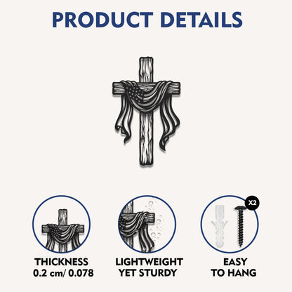 American Flag Draped Cross Metal Wall Art – Christian Religious Home Decor