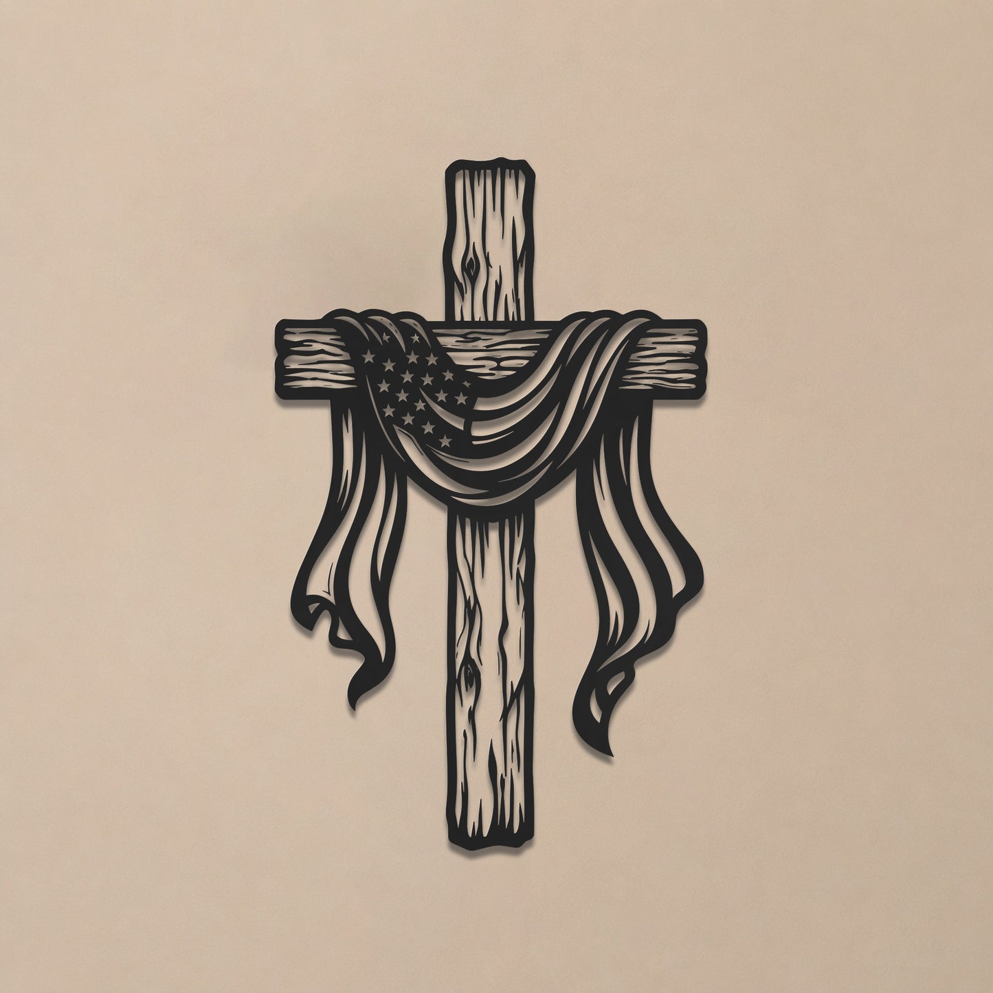 American Flag Draped Cross Metal Wall Art – Christian Religious Home Decor