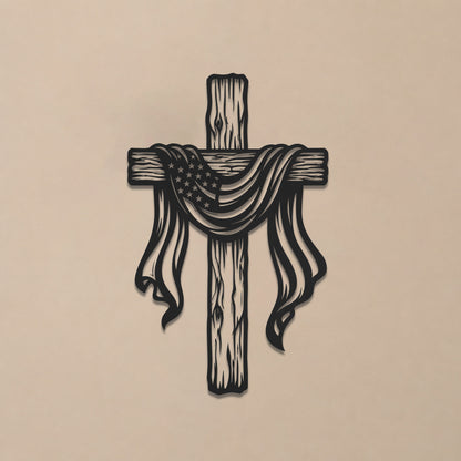 American Flag Draped Cross Metal Wall Art – Christian Religious Home Decor